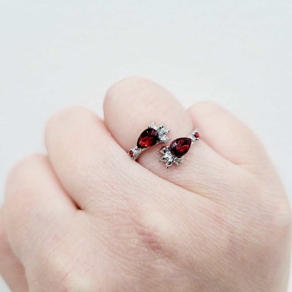 Brand New Silver Tone Red Stone Paw Ring Adjustable Size